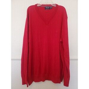 Nautica Sweater LS Knit V Neck Red Cotton Blend Mens XL Cotton Modal Luxury